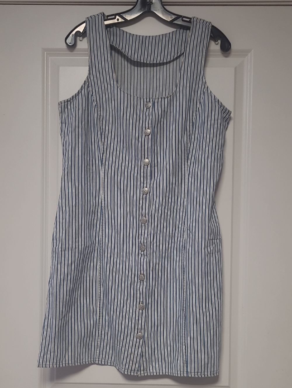 Unlisted Blue and White Striped Button-Front Tank Dress